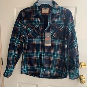 Hawke & Co Plaid Button-Up Shirt with Blue and Orange Accents